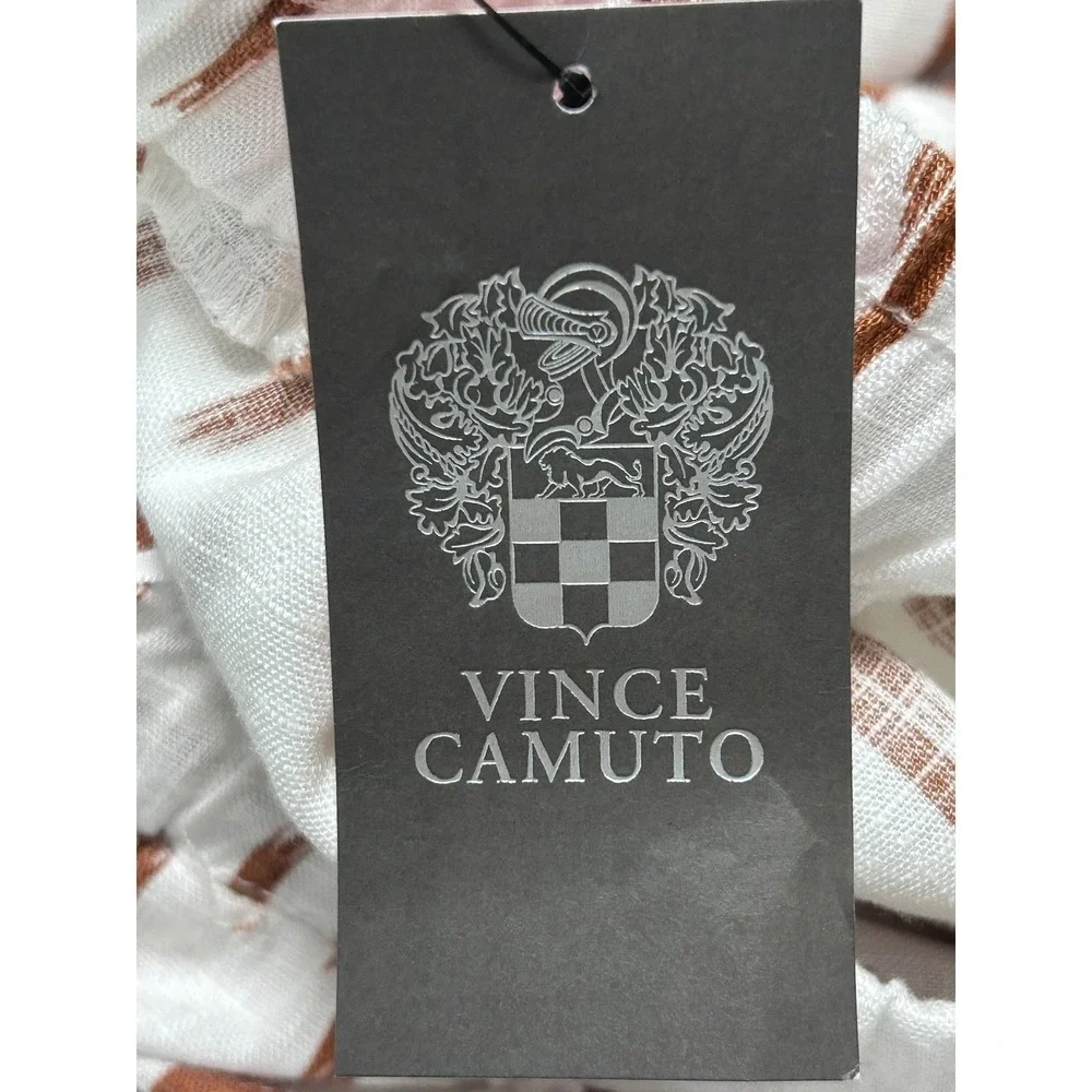 NEW‎ Vince Camuto 3X White Brown Ikat Linen Blend Wide Leg Crop Drawstring Pants